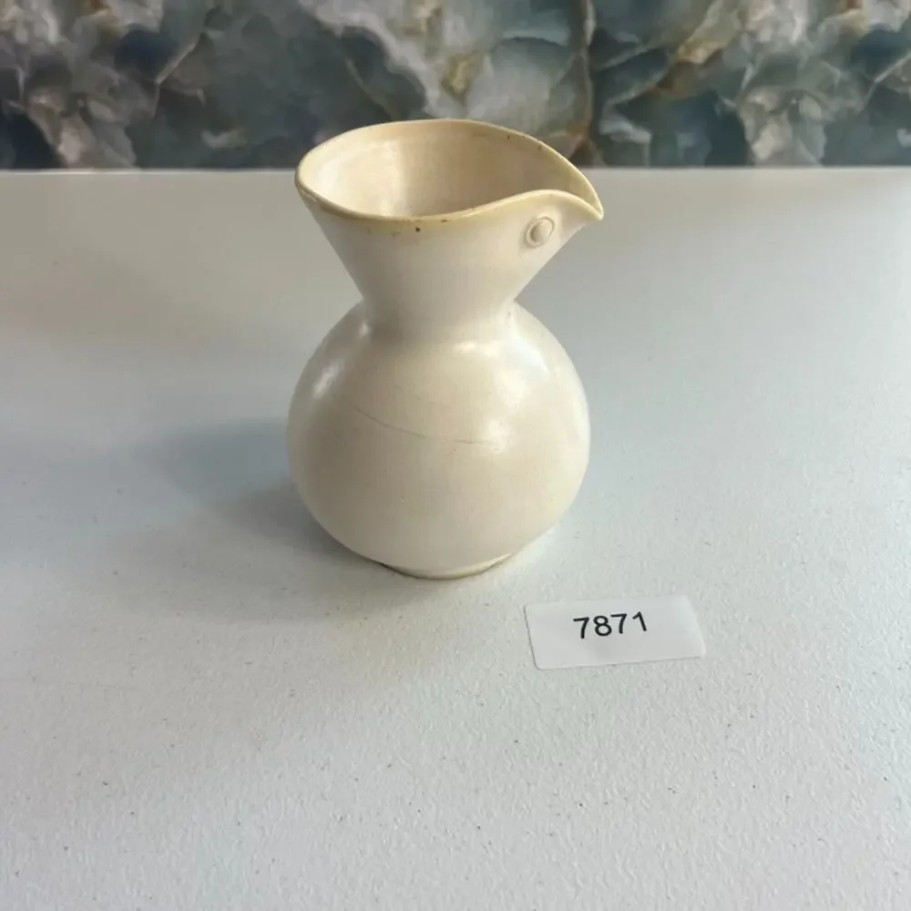 Studio Art Pottery Pitcher Handmade Ivory Stoneware Speckled Signed I.V.I